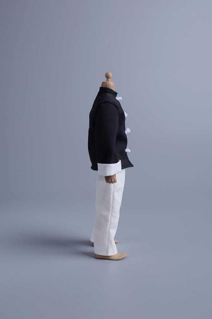 112 Scale Male Female Universal Movable Action Figure Costume Tang Suit, 6 Inch Tunic Suit, Kung Fu Suit, Chinese Suit, Black and White (body, Head,