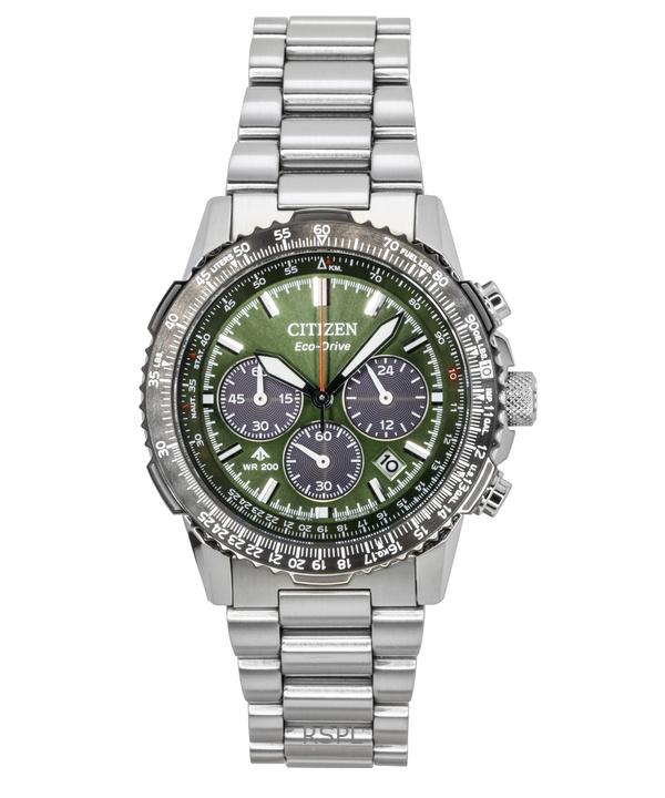 Citizen Promaster Sky Хронограф Нержавеющая сталь Зеленый циферблат Eco-Drive Водолаз CA4664-60W 200M Мужские часы