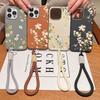 Тонкий мягкий чехол-ремешок с цветочным узором для iPhone 16 Pro 15 Pro Max 14 13 12 11, матовая кожаная текстура TPU, противоударный чехол-бампер
