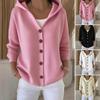 Women's Hooded Cardigan Sweater Casual Long Sleeve Button Down Knit Hoodie Coat Oversized Fall Outerwear