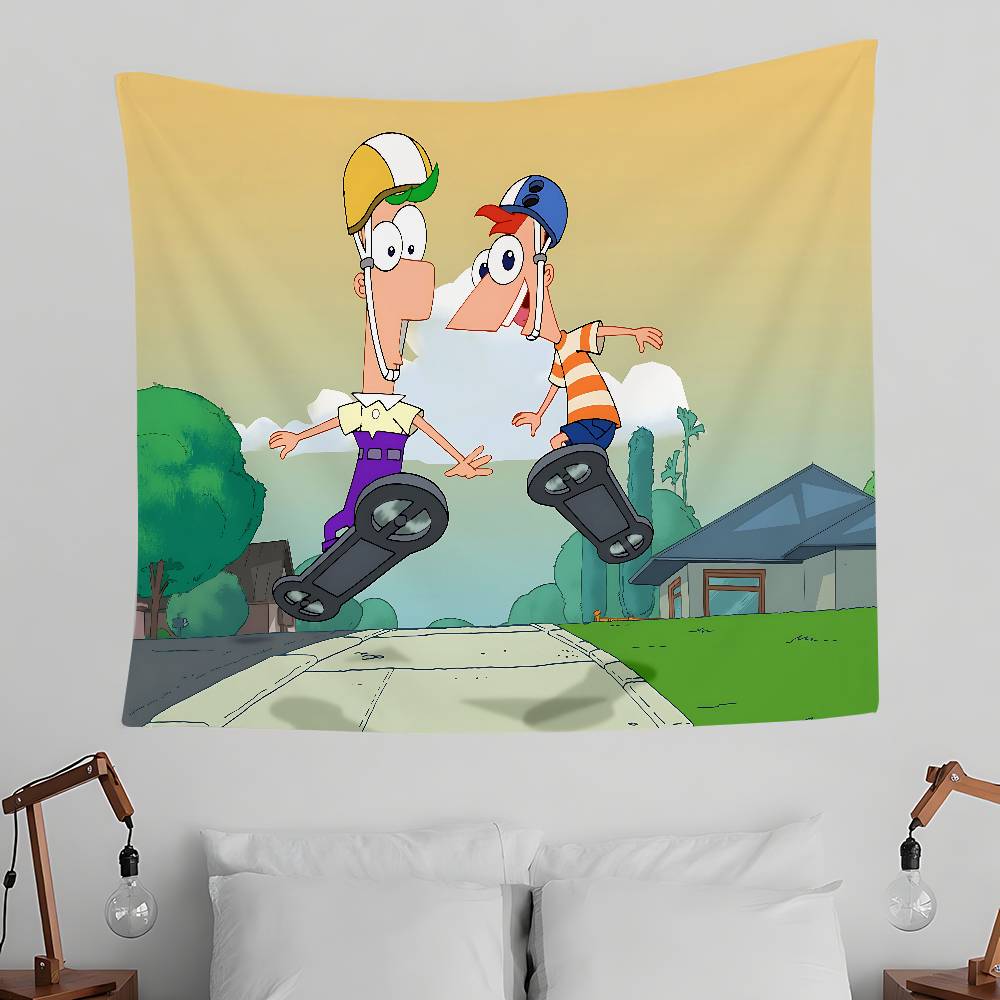 PPhineas And FFerb Cartoon Tapestry Wall Hanging Tapestry Art Deco Blanket Curtain Hanging At Home Bedroom Living Room Decor