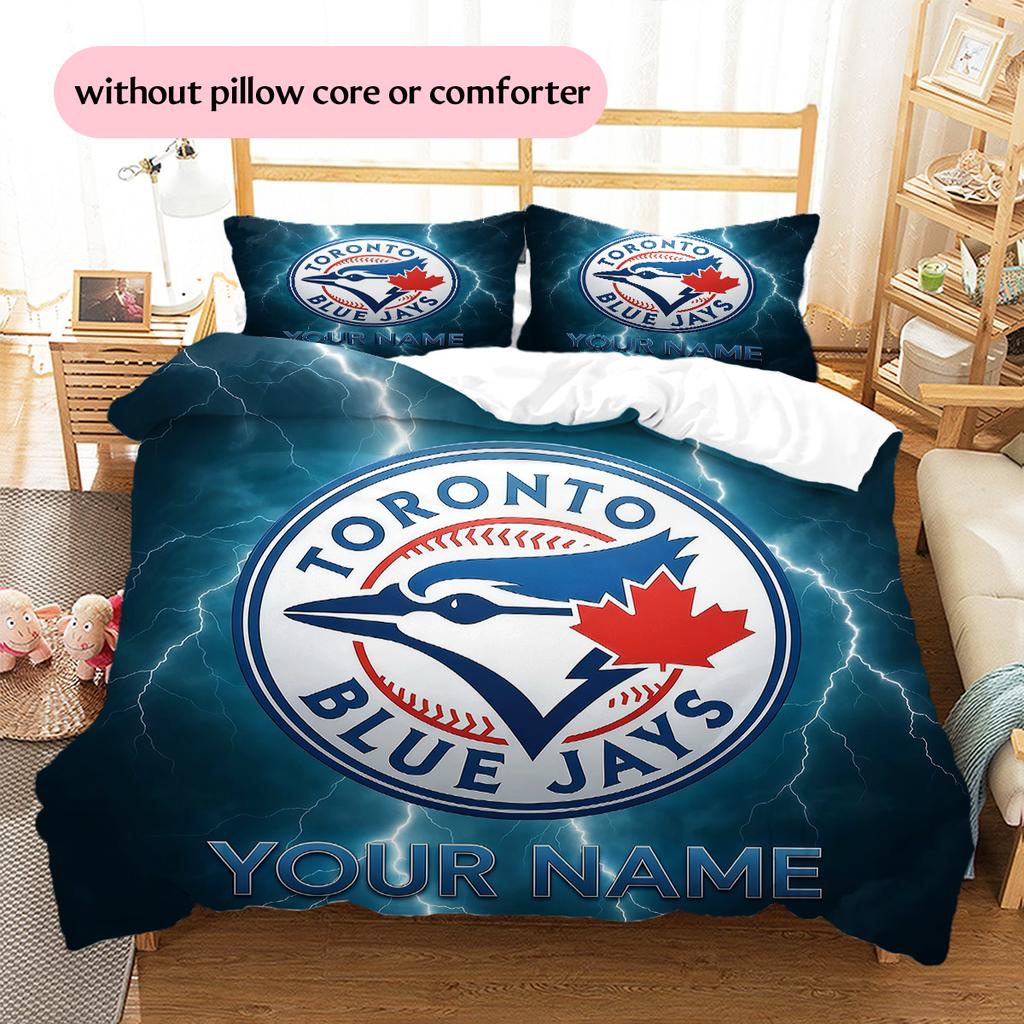 Custom Name Toronto Blue Jays Pattern Bedding Quilt Set  Home Decoration  Gift (1 * duvet cover + 2 * pillowcase  without core)