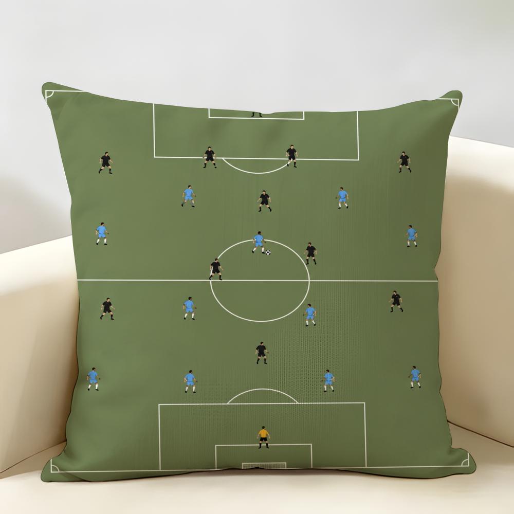 Vintage Soccer Field Retro Football Cushion Cover Durable Hypoallergenic Organic Linen Short Pillow Cover Washable