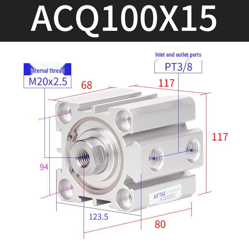 Тонкий цилиндр Airtac с высоким усилием серии ACQ (Размеры: 100/80X10-50SB)
