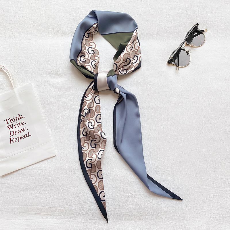Korean Version of Versatile Early Autumn New Silk Scarf for Women Printed Clothing Decorative Scarf Headband Narrow Long Ties Bag Streamer
