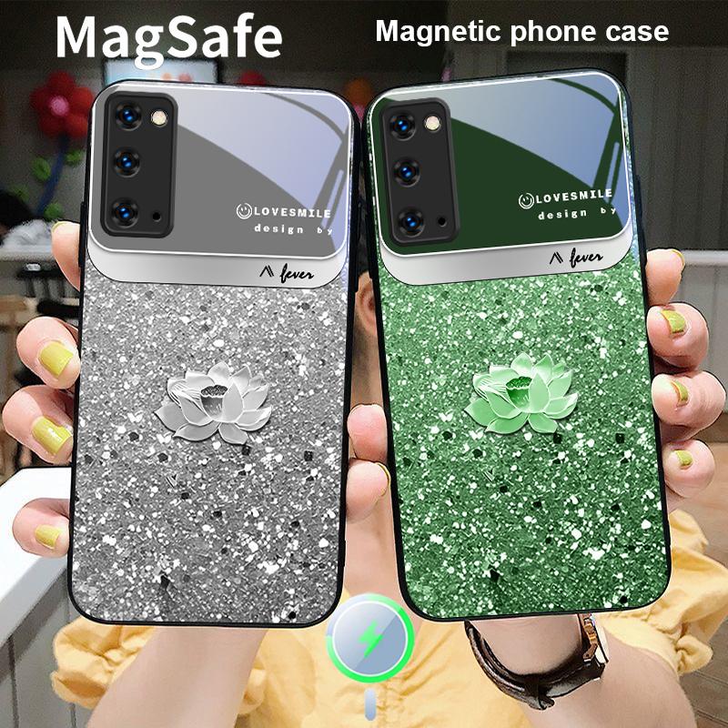 Розовый градиентный лотос Для Samsung S25 S25 Edge S25Ultra S8 9 10 20 S21 Pro 22 Plus S23 FE S24 Ultra Magsafe Стеклянный чехол для телефона