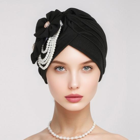 Женский платок на голову шляпа искусственный жемчуг цветочный декор тюрбан шляпа однотонный эластичный подходит по размеру повязка на голову шапочка для сна