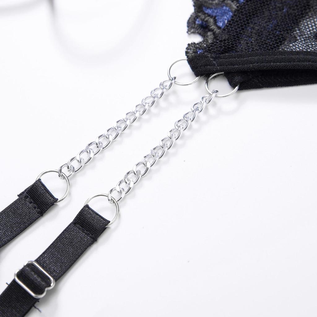 2022 Европейский и американский вышитый сетчатый цветочный комплект нижнего белья пуш-ап с поясом для чулок