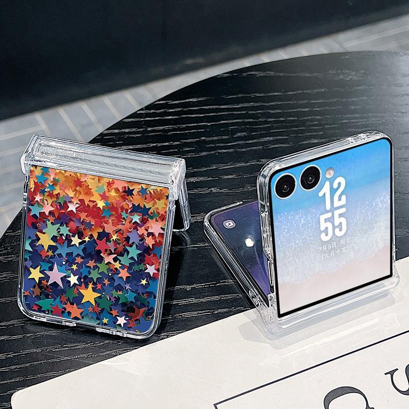 Чехол с принтом «Цветные звезды» для Samsung Galaxy Z Flip 8 7 FE 6 5 Z Flip8 Flip7 Flip6 Магнитный Прозрачный Жесткий ПК Складной Чехол для Телефона