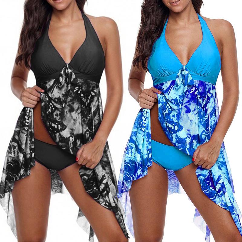Сексуальное бикини с принтом, асимметричный подол, купальник, комплект танкини, мягкий пляжный купальник, купальник S-5XL