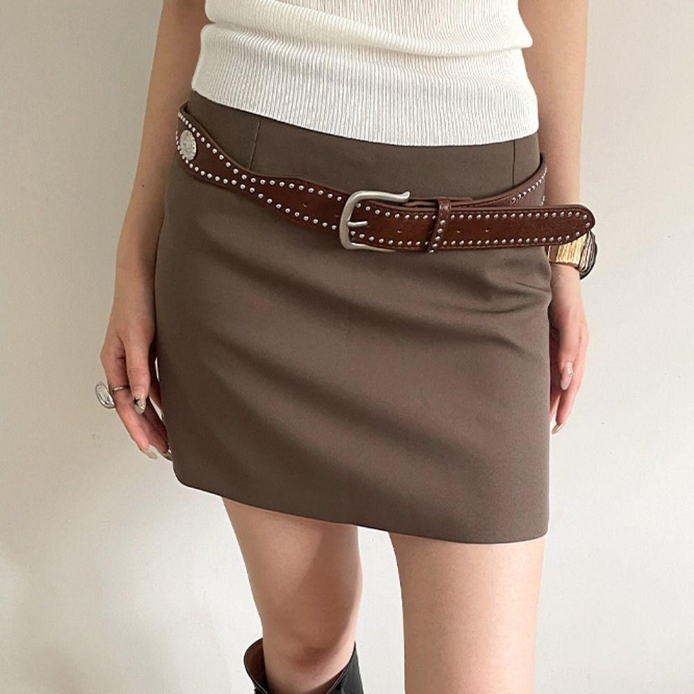 Vintage Women Rivet Belt Maillard Punk Style Belt Adjustable Wide Leather Waistband Men