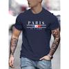 Men's  Summer Loose Size PARIS Letter Pattern Print Casual Comfortable Round Neck Short Sleeved T-shirt Top
