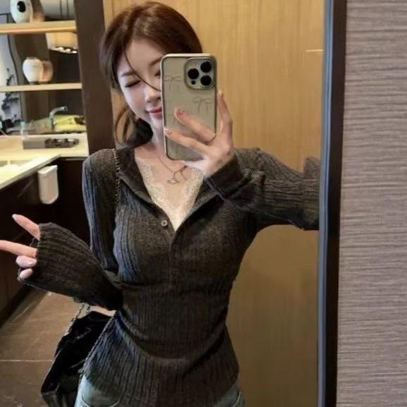 Two Piece Knit Sweater With Deep V Neck For Casual Office Wear