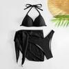 Женский купальник, сексуальный однотонный модный сплит-бикини, комплект из трех предметов
