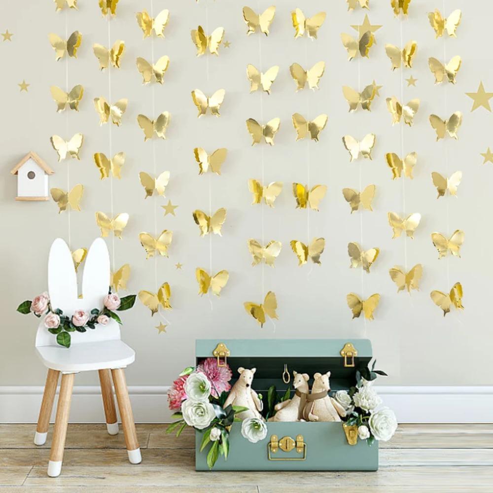 2m 3D Butterfly Paper Banner DIY Party Hanging Decoration Butterfly Hanging Garland Bridal Shower
