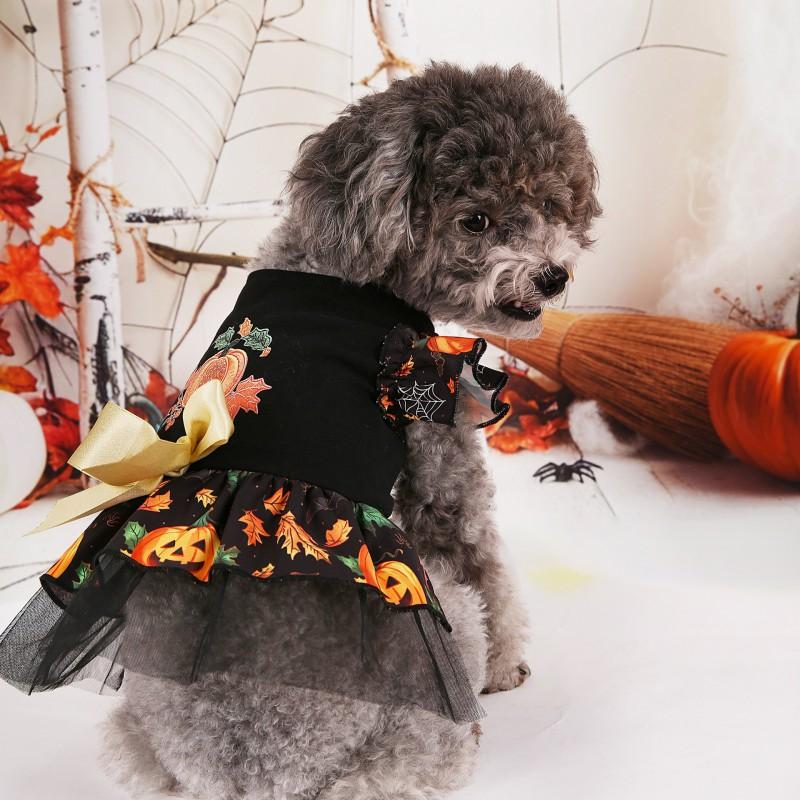 Halloween Pet Dog Dress Costume Witch Pumpkin Theme Outfit Female Dogs XS To XL