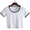 Women's Color Block Trim Crop Top, Cotton Slim Fit Short Sleeve T-Shirt