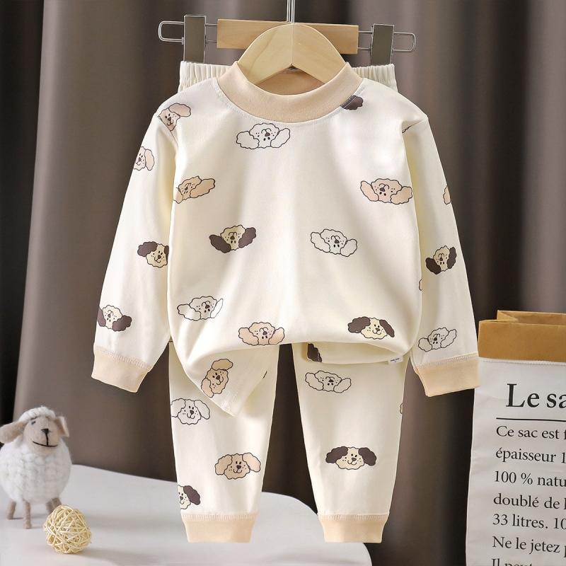 2 шт./компл. Детские осенние теплые пижамные комплекты для малышей, мальчиков и девочек, милые мультяшные топы-футболки с длинным рукавом + брюки, повседневная одежда для сна, нижнее белье