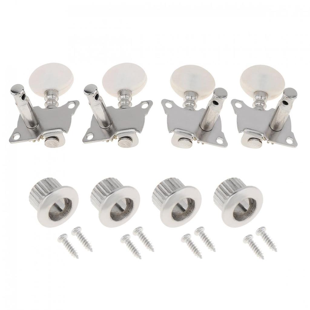 4Pcs Ukulele White Tuning Pegs 2R+2L Steel Machine Heads Tuners for 21 / 23 / 26 Inch Ukulele