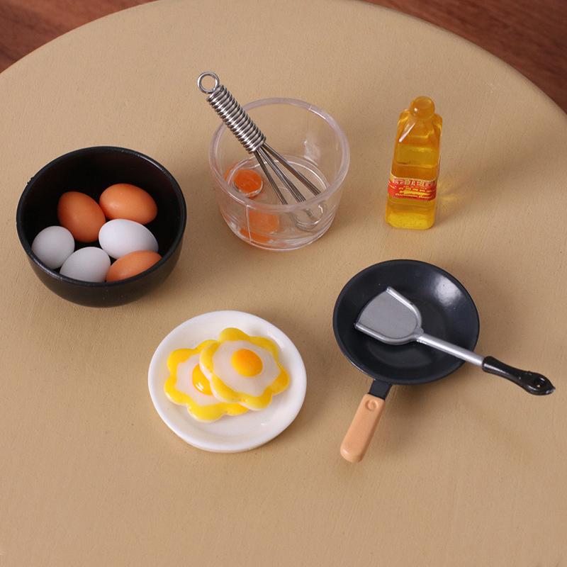 10Pcs/Set Dollhouse Miniature Simulation Mini Bowl Egg Fryer Egg Beater Food Modle Diy Doll House Accessories Furniture Decor