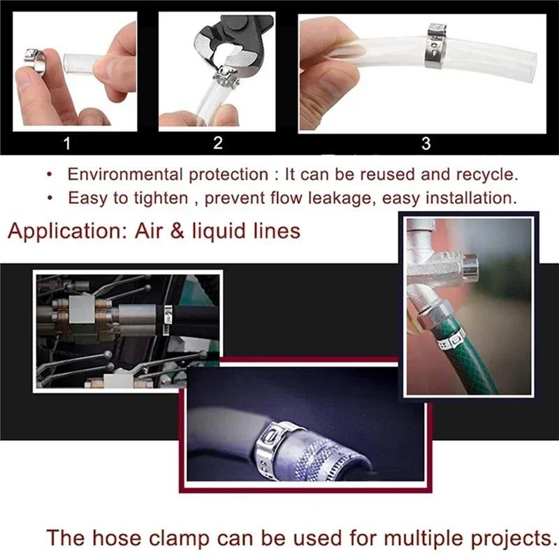 130cs Hose Clamps 5.8-21.0mm Single Ear Stepless 304 Stainless Steel Hose Clamps Cinch Clamp Rings for Sealing Kinds