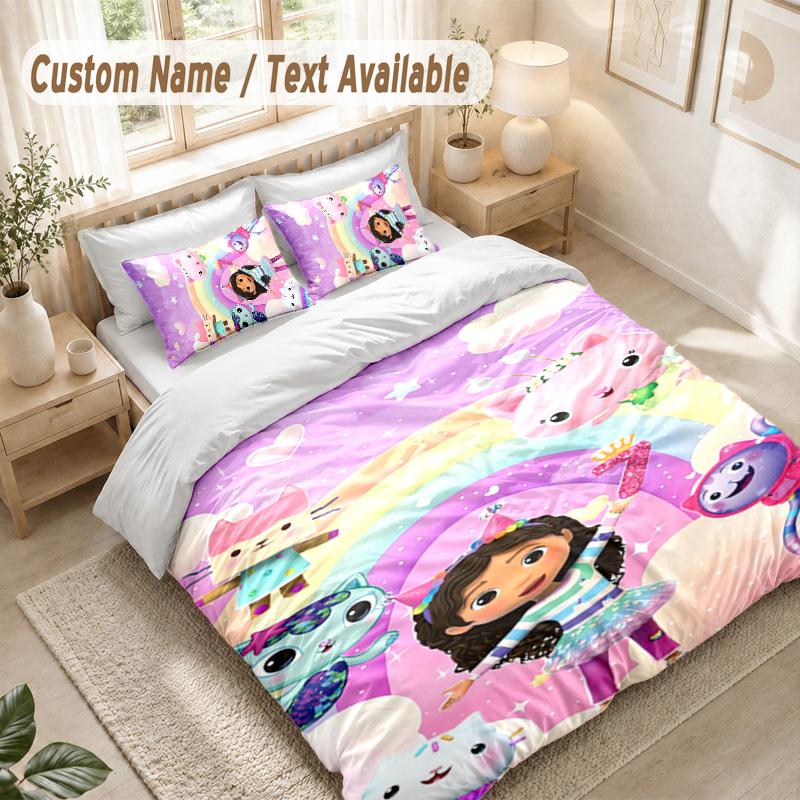 Gabby’s Dollhouse Bedding Set, 1 Duvet Cover & 2 Pillowcases Soft Comfortable Bedroom Home Textile Decor