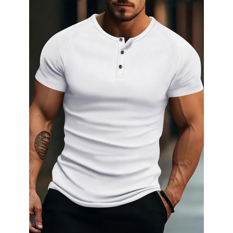 Мужская футболка-henley с вертикальной резинкой, коротким рукавом, повседневная, облегающего кроя