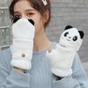 Winter Ladies Cute Cartoon Gloves Half Finger Flip Panda Plush Thickened Warm Full Finger Dual-purpose Gloves
