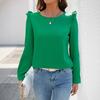 New Commuting Casual Simple Style Ruffle Long Sleeve Solid Color Texture Shirt for Women