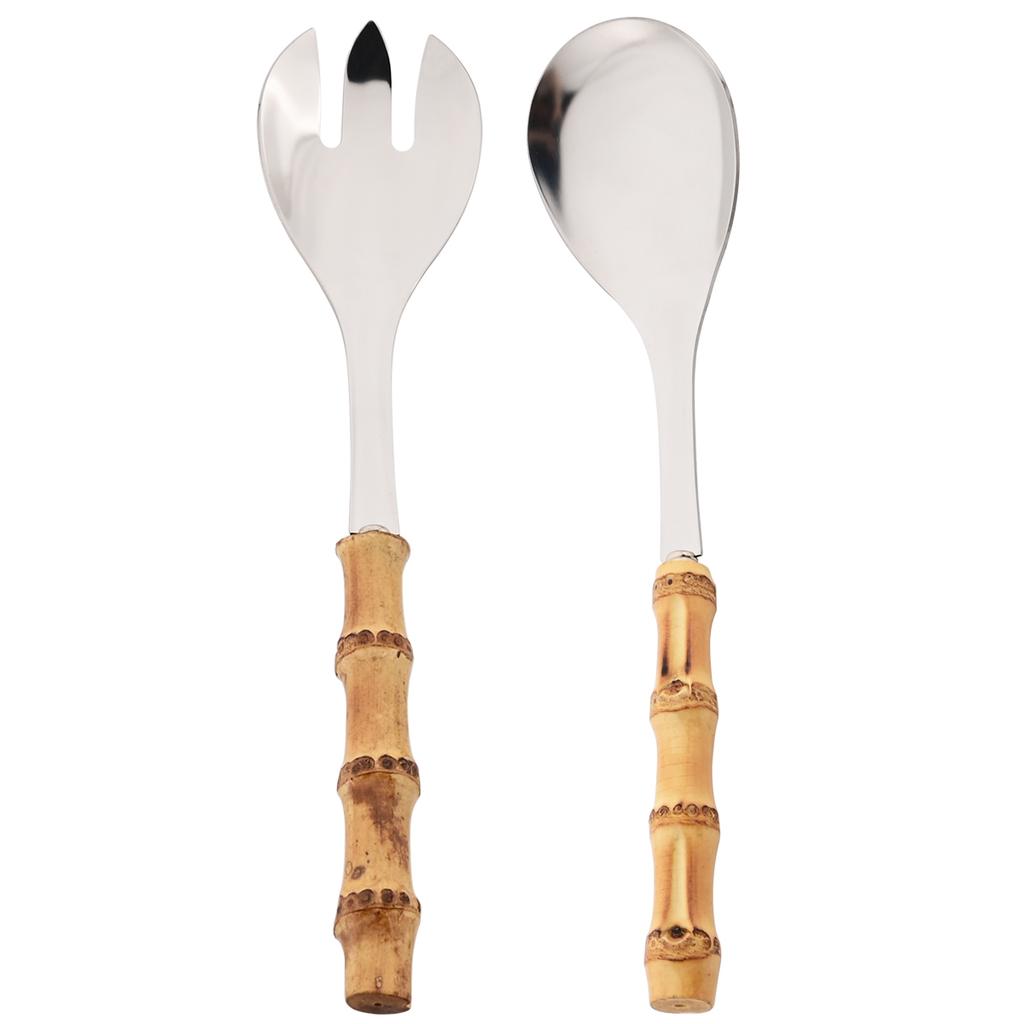 Набор столовых приборов из 2/4 предметов с бамбуковой ручкой, вилка для салата, ложка, набор столовых приборов, зеркальная нержавеющая сталь, столовые приборы в западном стиле для дома, кухни, стола