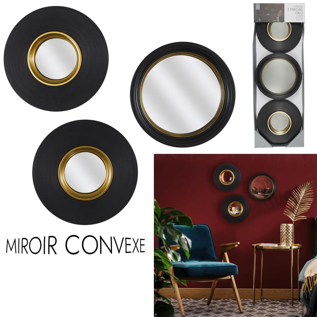 Set of 3 Oko mirrors BLACK ROUND