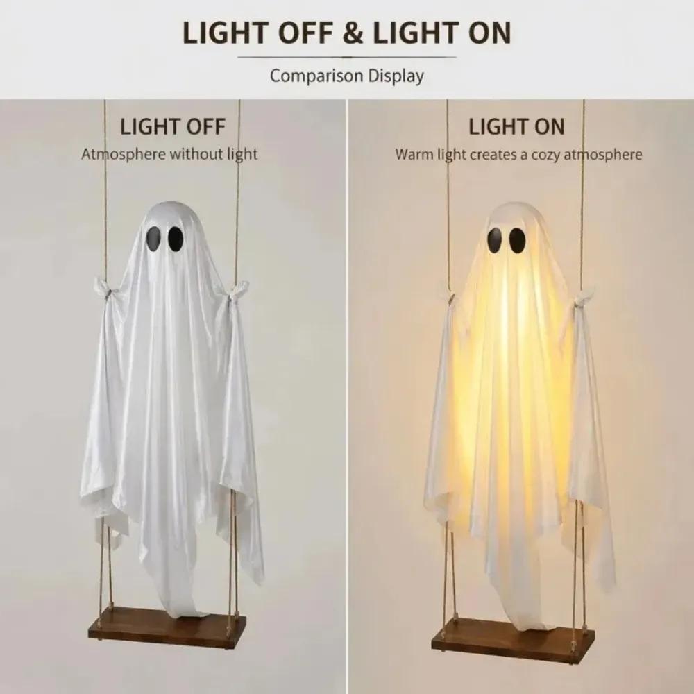 Hanging Ghost Ornament On a Swing Halloween White