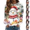 Women's Casual Fashion Christmas Print Long Sleeve Round Neck Pullover Top Blouse Sweatshirt
