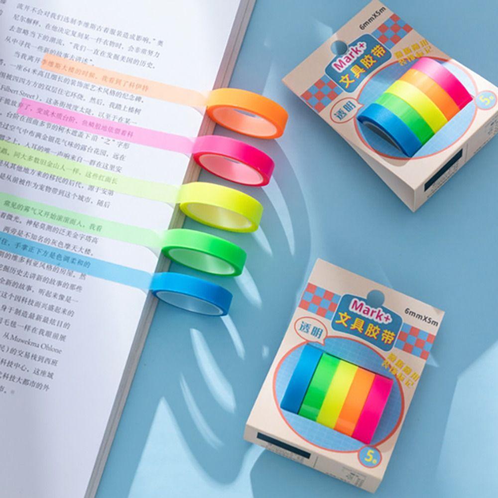 Transparent Fluorescent Index Tabs 5 Rolls Label Stickers Highlighter Sticker  DIY Scrapingbook