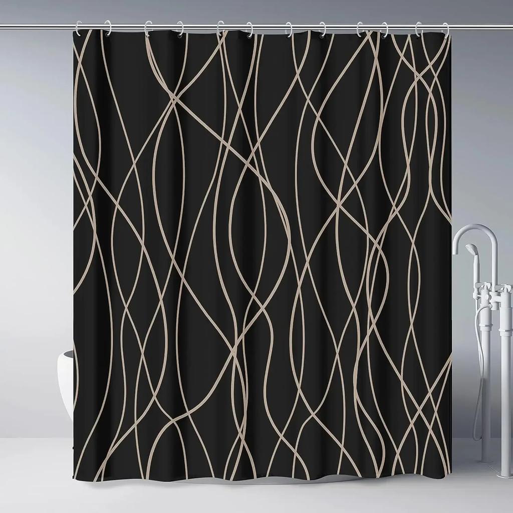 Modern Black And White Striped Corrugated Fabric Bathroom Shower Curtain, Gradient Stripe, Bathroom Decorative Shower Curtain
