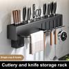 Kitchen Cutlery Holder Wall Mounted Cutter Holder with Hooks Carbon Steel Cutter Storage Rack for Spoon Chopsticks Rust-Resistant Kitchen Utensil