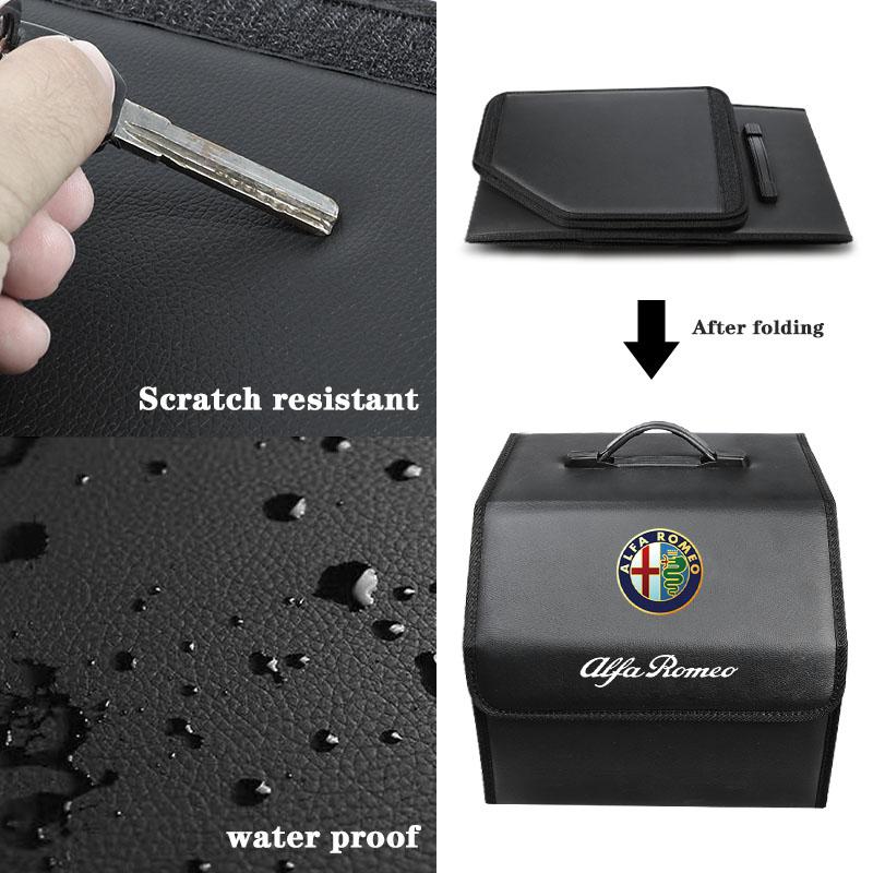 Car Trunk Storage Box Leather Organizer Case For Alfa Romeo 4C 8C Spider Giulia Giulietta Foldable Storage Tools Car Accessories ofh853