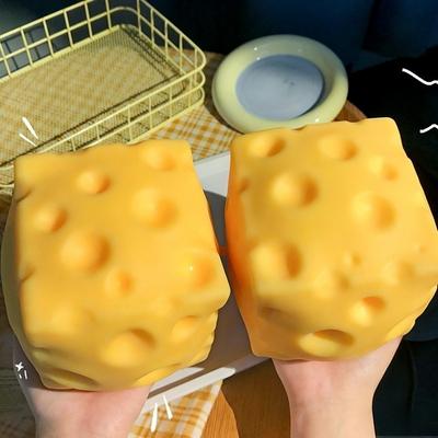 Желтая сырная пищалка, Мягкая новинка, Сенсорная отскакивающая, Помощь для расслабления, Концентрации, Сенсорный сыр для взрослых, Кубики сыра в пищевой тематике, Сжимаемые игрушки