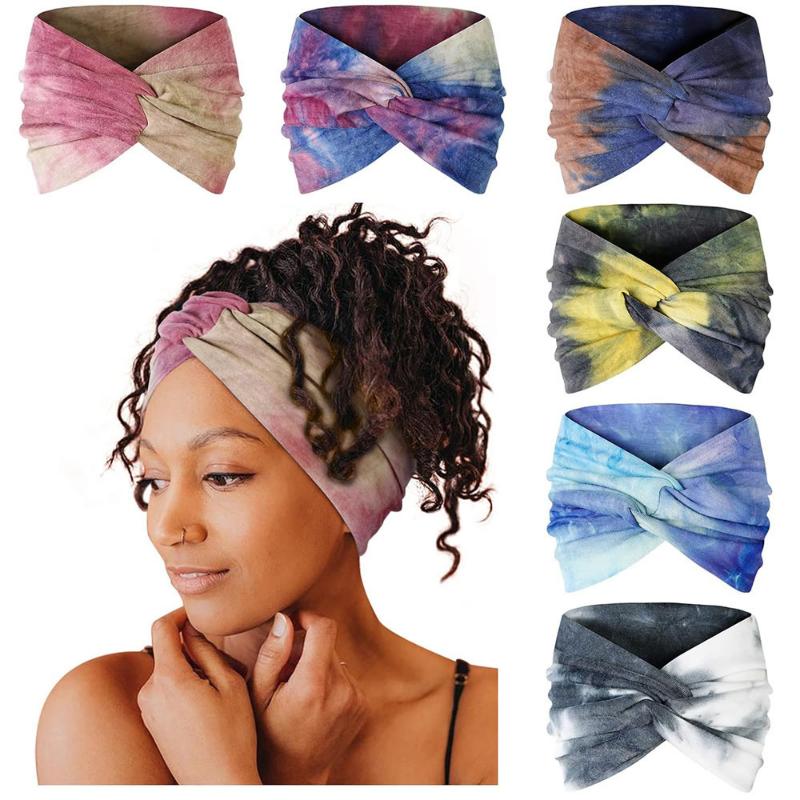 Yoga Sports Headband Elastic Non-slip Wide Headband Tie-dye Headband Exercise Running Sweat-absorbent Women's Headband