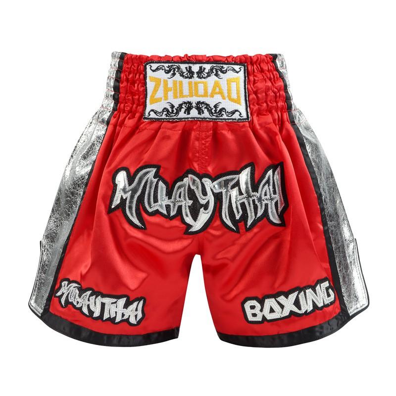 Muay Thai Shorts High Kick Training Side Shine Leather Trim Martial Arts Uniform