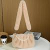 Women's 2024 New Wrinkled Small Square Bag Shoulder Bag Soft Plush Fur Ladies Elegant Pearl Chain Underarm Bag