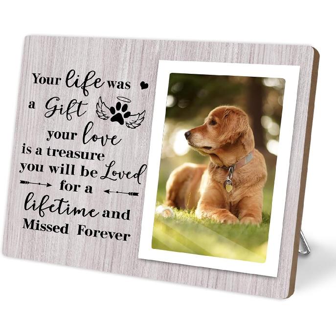 Pet Memorial Frame - In Loving Memory of Dogs, Sympathy Gift for Pet Loss, Gray Wooden Frame