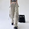 Женская одежда Y2K, брюки-карго, новинка 2024 года, летние повседневные свободные брюки цвета хаки, плиссированные прямые широкие брюки на шнурке