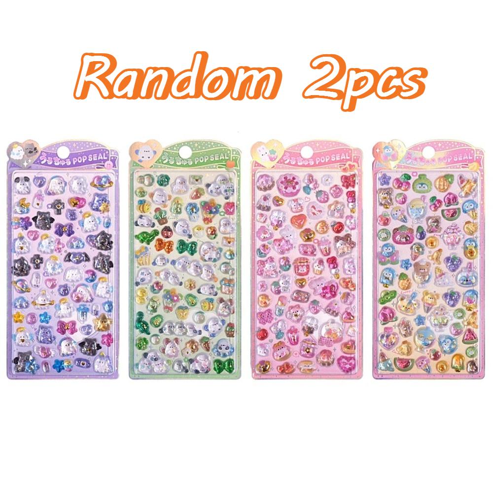 Kids 3D Crystal Relief Stickers - Cute Ghost Bird Strawberry Rabbit Penguin Decals Waterproof for Kpop Photocard DIY Decor Gifts