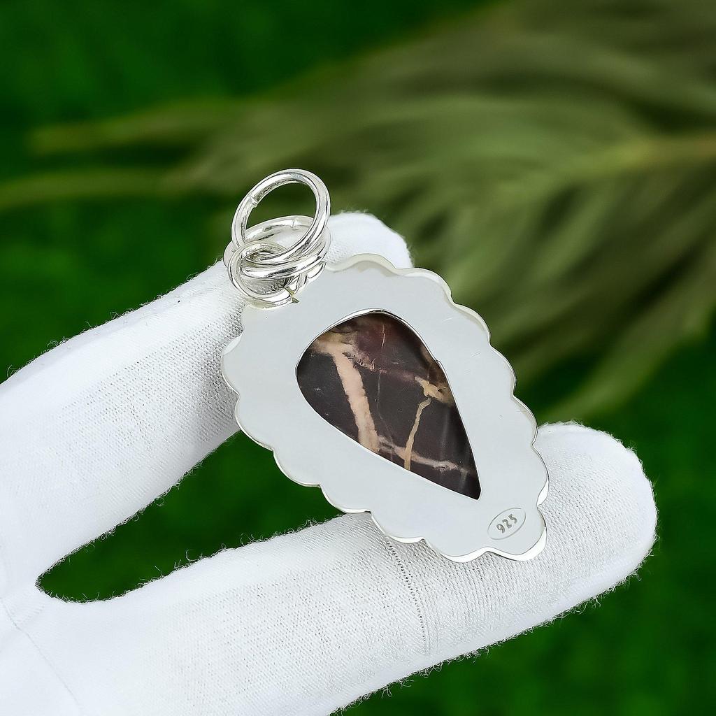 925 Sterling Silver Pear Coconut Jasper Stone Bezel Daughter New Pendant Jewelry