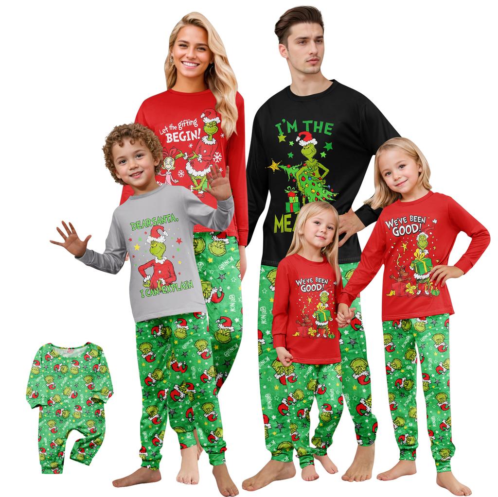 Christmas Print Cute Family Set Pajamas, Home Clothes, Family Set Long Sleeve Top Pants Set