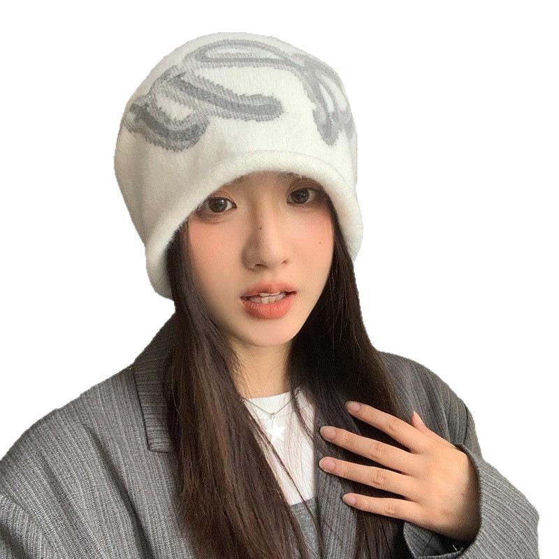 Autumn and winter letter jacquard warm knitted hat children outdoor travel ear protection pullover hat street personality pile cold hat