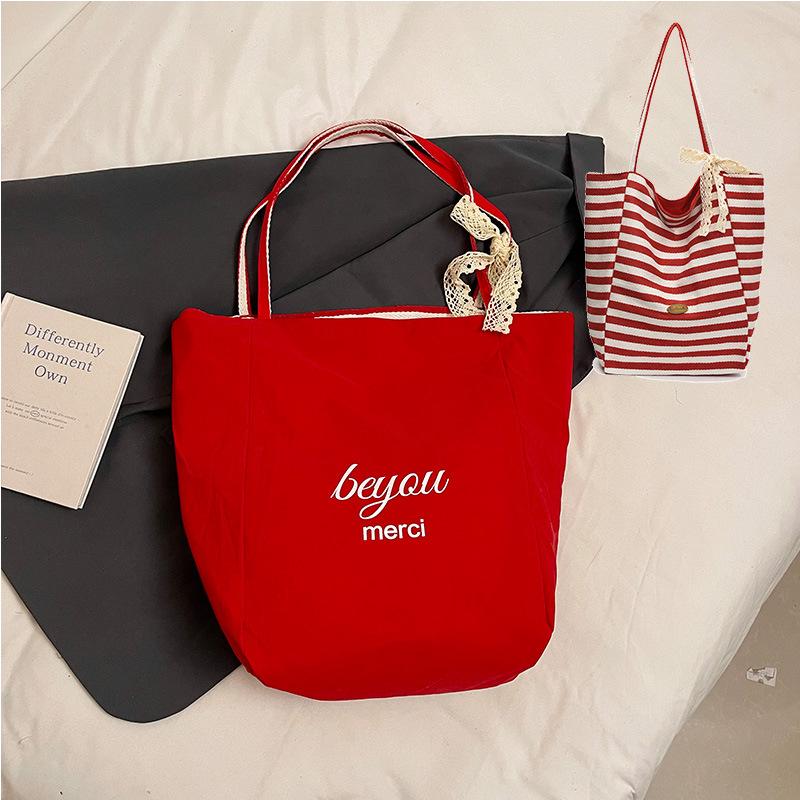 Корейская версия однотонной нейлоновой сумки через плечо, повседневная сумка большой вместимости, двухсторонняя сумка-тоут для поездок на работу, полосатая холщовая сумка