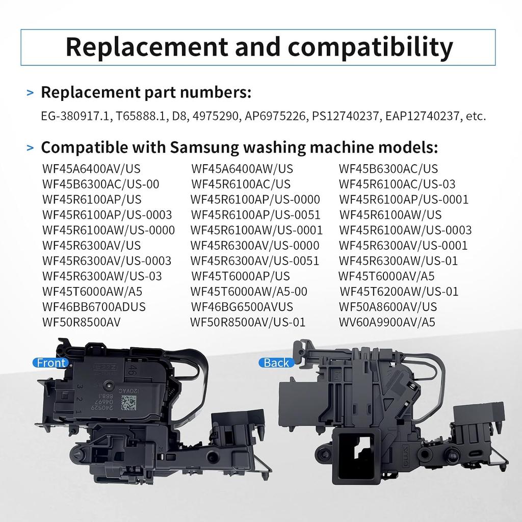 UpgradeDC34-00028A Washer Door Lock Switch for Samsung WF45R6300AV/US WF45R6100AW/US WF45T6000AV/A5 WF45R6100AP/US WF50R8500AV WF45R6100AC/US