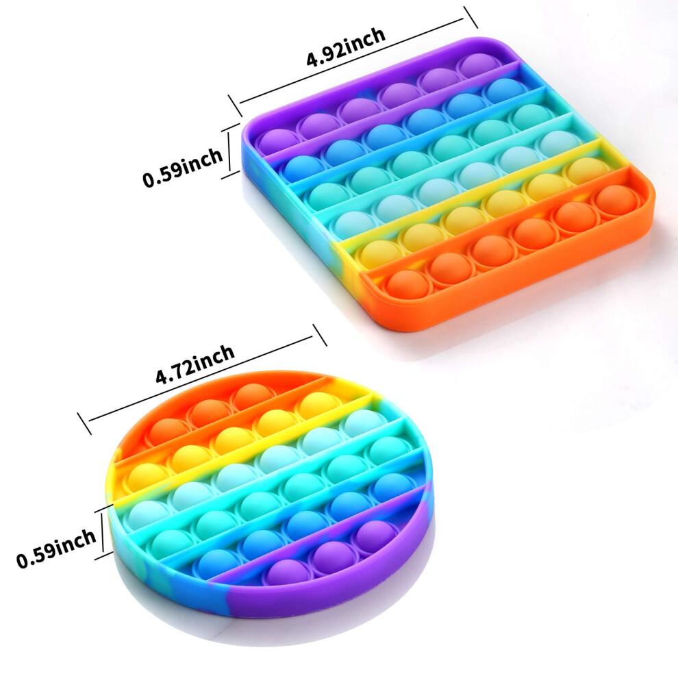 2 Packs Pop Fidget Sensory Toys Autism Special Needs Stress Relief Silicone Pressure Relieving Toys Round and Square Squeeze Toys for Kids Children